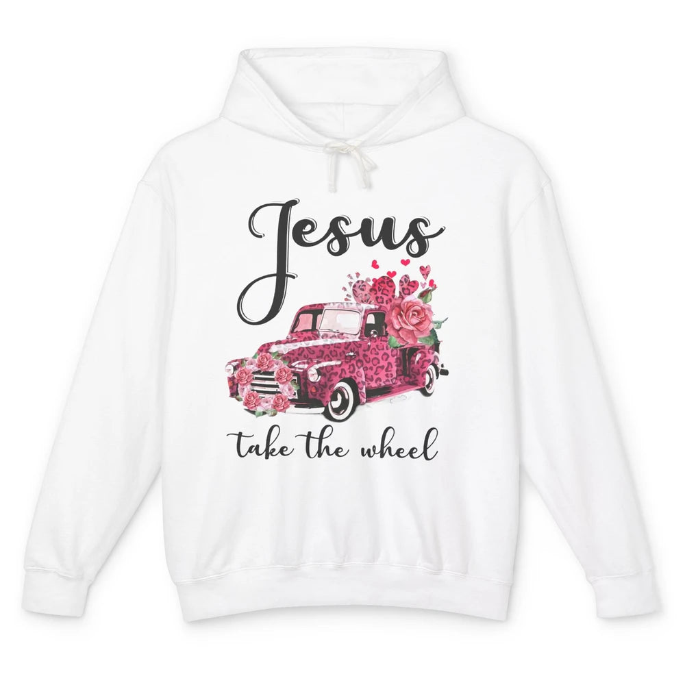 Christian Girl Jesus Take The Wheel Leopard Car and Roses Unisex Lightweight Hoodie