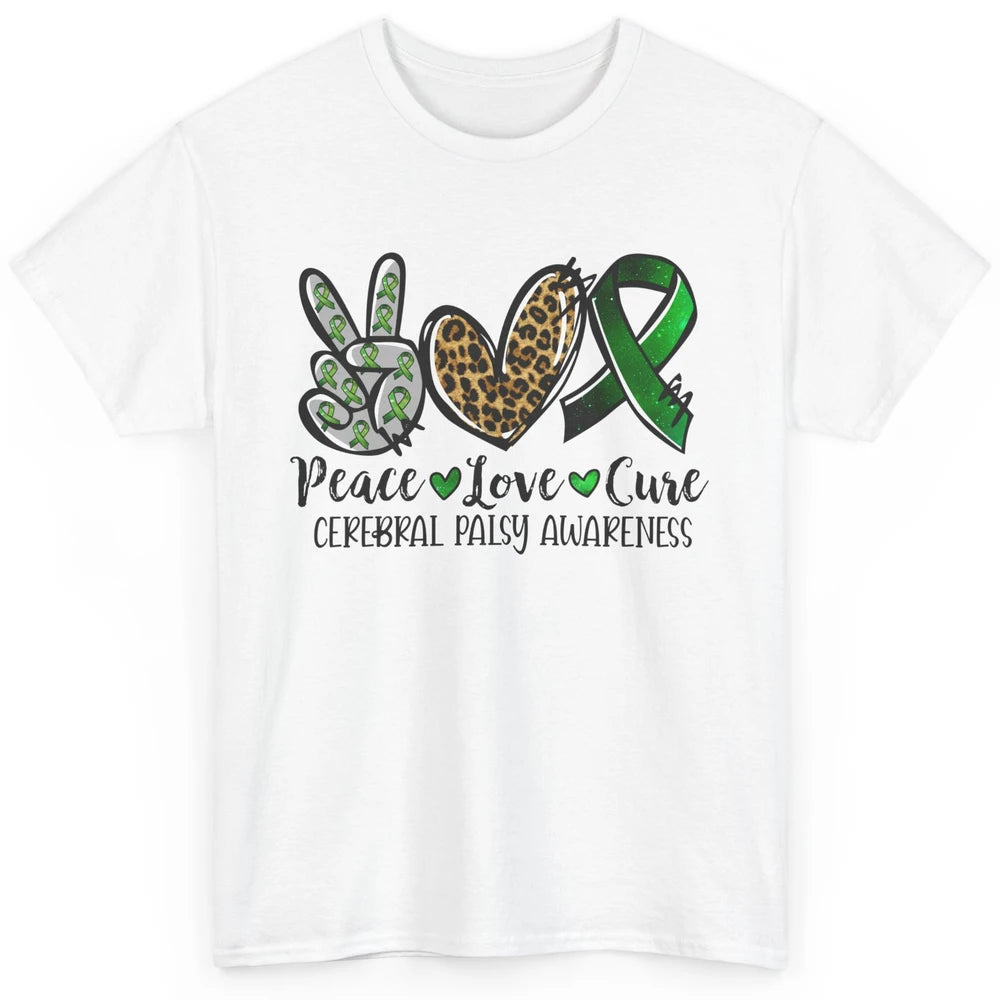 Cerebral Palsy Awareness Heart Green Ribbon Peace Love Cure Classic Unisex T-Shirt