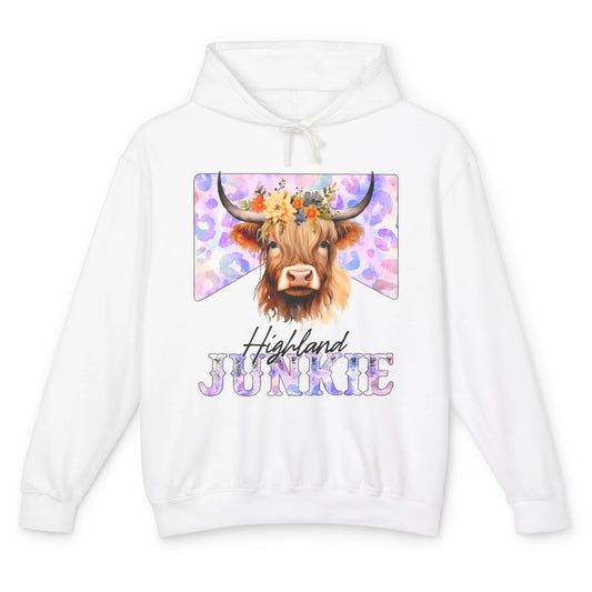 Floral Highland Cow Junkie Western Country Farm Animal Unisex Lightweight Hoodie