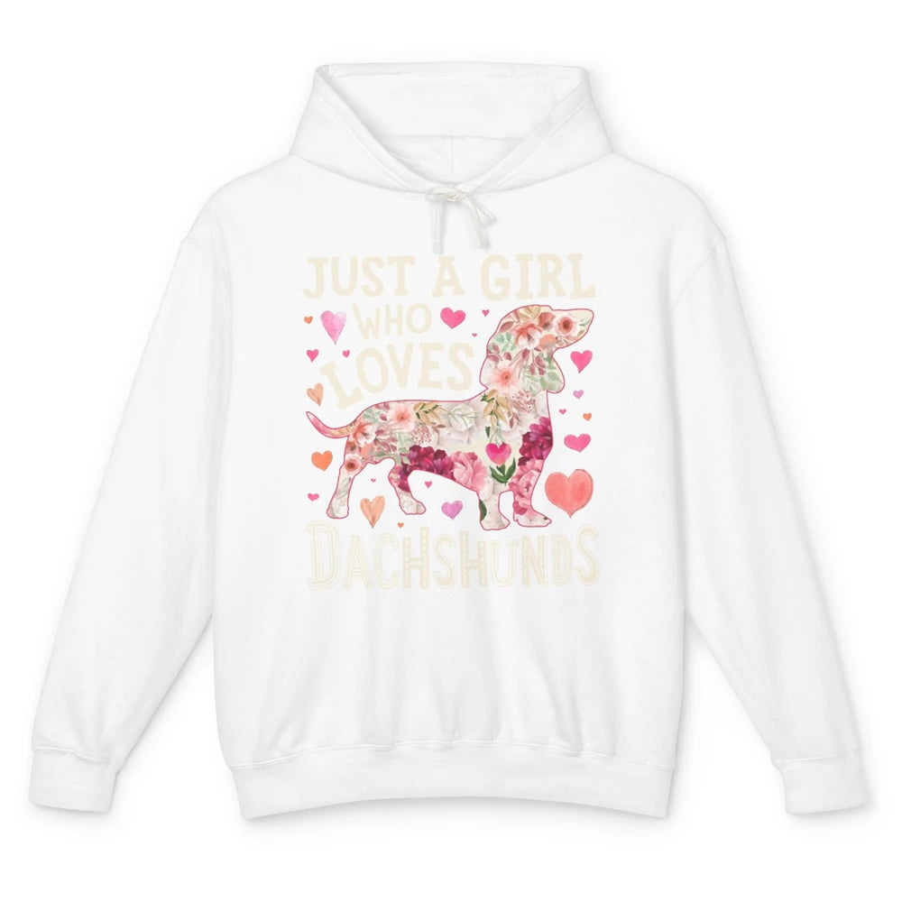 Floral Wiener Just A Girl Who Loves Dachshund Dog Mom Gift Unisex Lightweight Hoodie