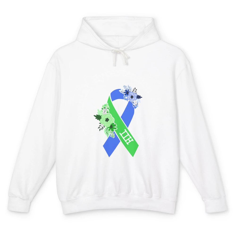 Intracranial Hypertension IIH Awareness Blue Green Ribbon Unisex Lightweight Hoodie