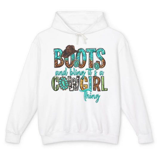 Leopard Turquoise Boots and Bling It's Cowgirl Thing Western Unisex Lightweight Hoodie