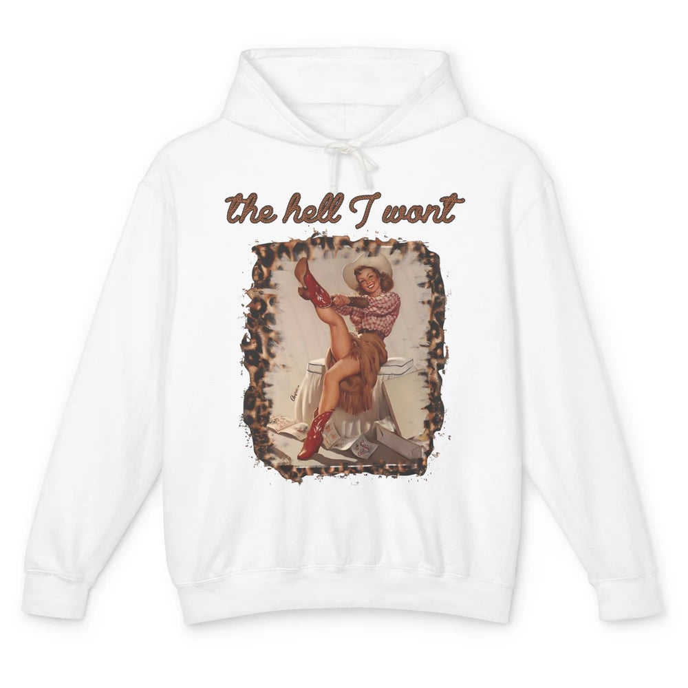 Leopard Boho Cowgirl Boots The Hell I Won't Western Country Unisex Lightweight Hoodie