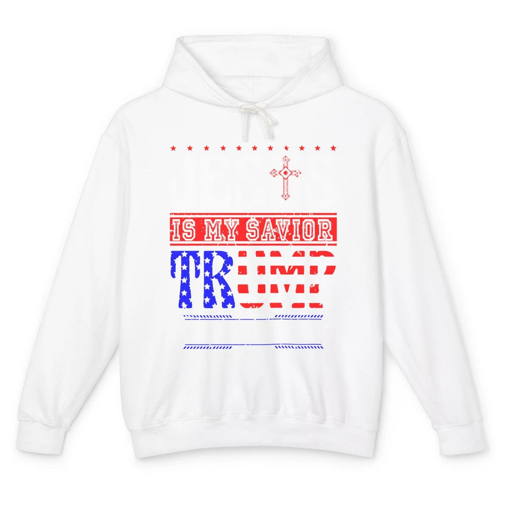 US Flag Jesus Is My Savior Trump Is My President Republican Unisex Lightweight Hoodie