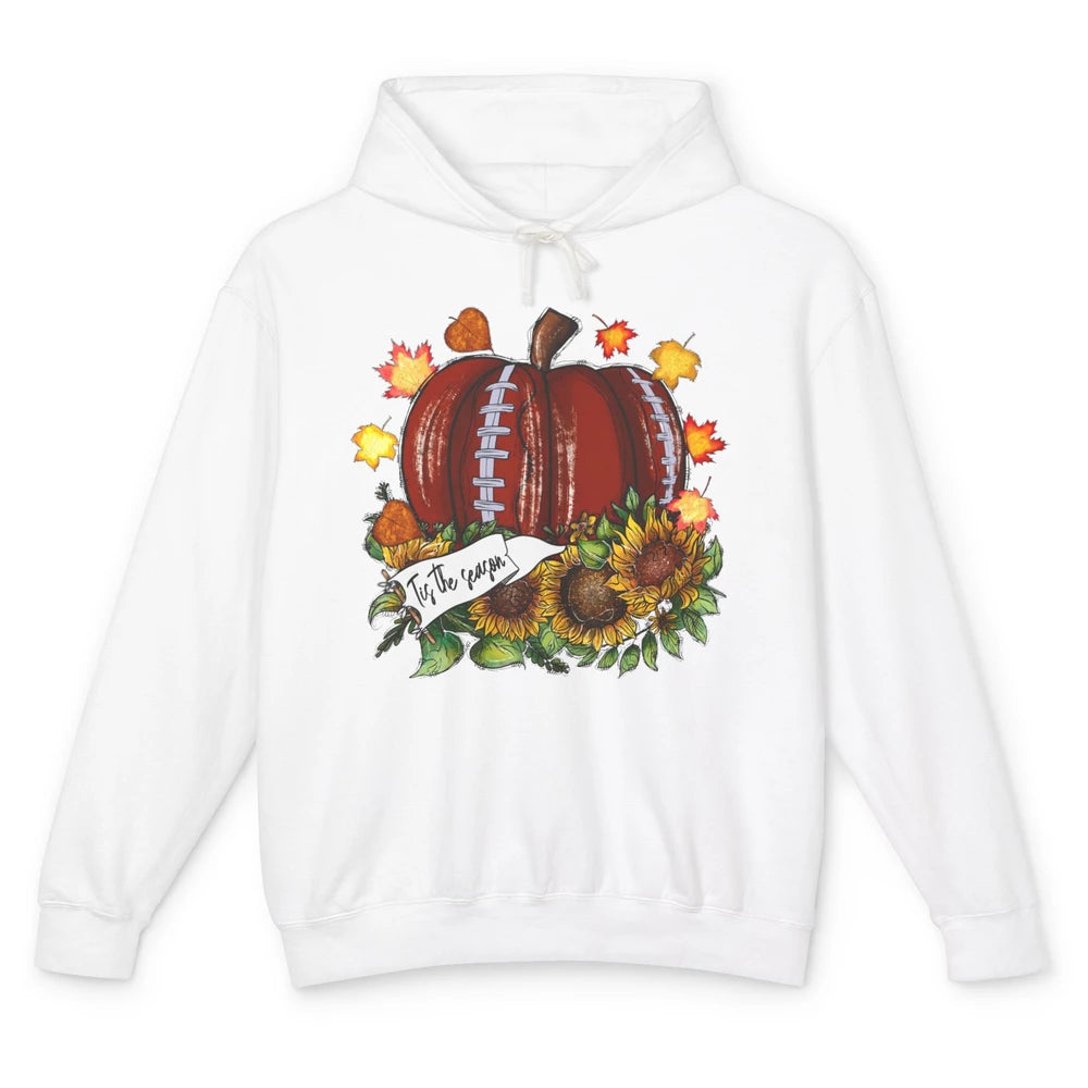 Football Pumpkin Tis The Season Sunflower Fall Leaves Autumn Unisex Lightweight Hoodie