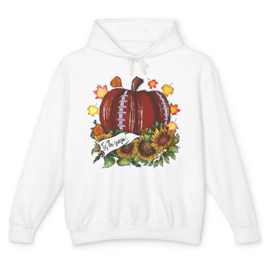 Football Pumpkin Tis The Season Sunflower Fall Leaves Autumn Unisex Lightweight Hoodie