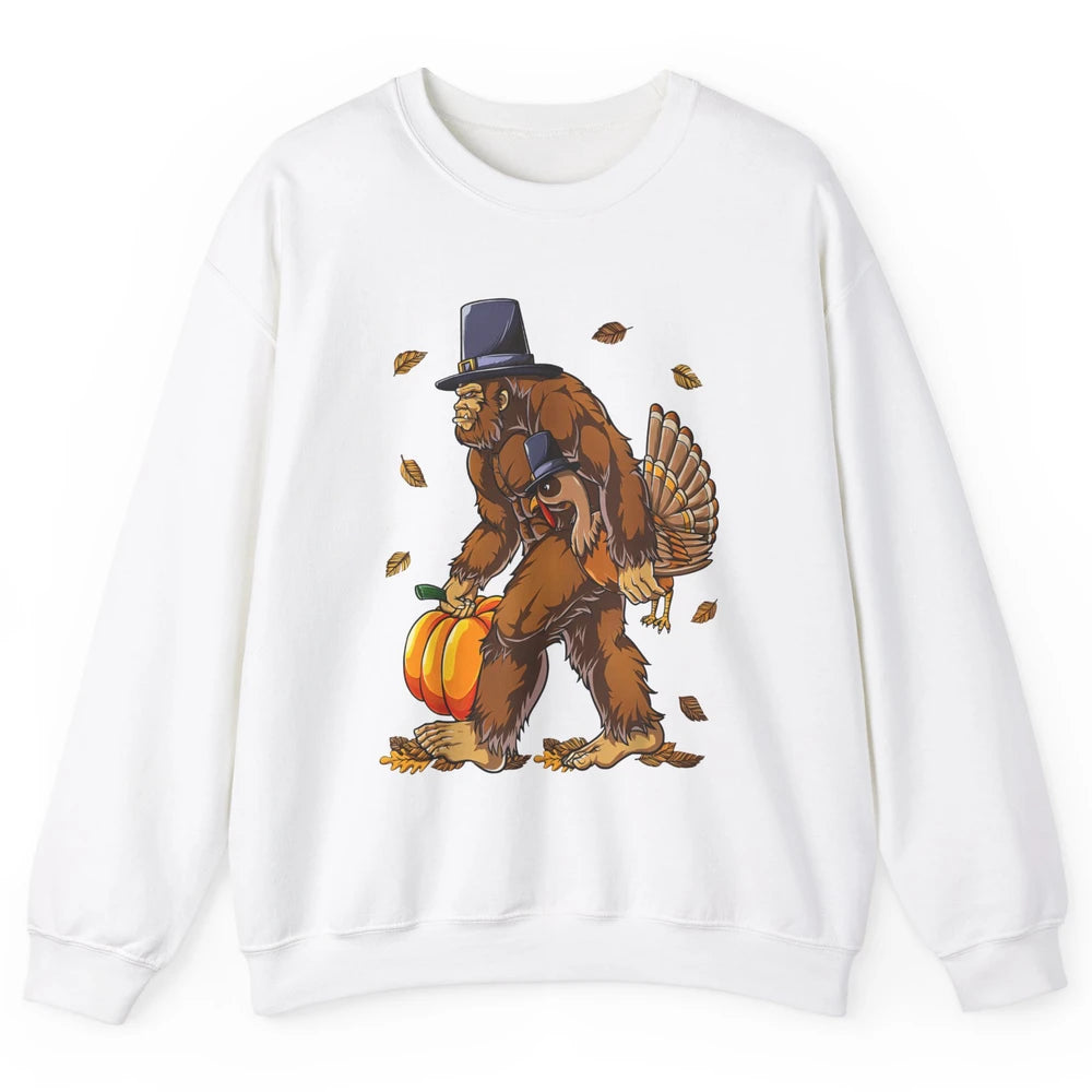 Bigfoot Pilgrim Hat Turkey Thanksgiving Funny Turkey Autumn Unisex Crewneck Sweatshirt