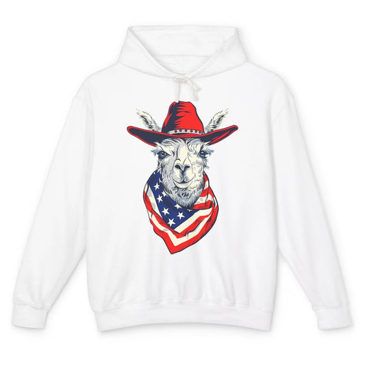 Funny Alpaca Cowboy Western Country Llama Rodeo USA Flag Retro Howdy Unisex Lightweight Hoodie