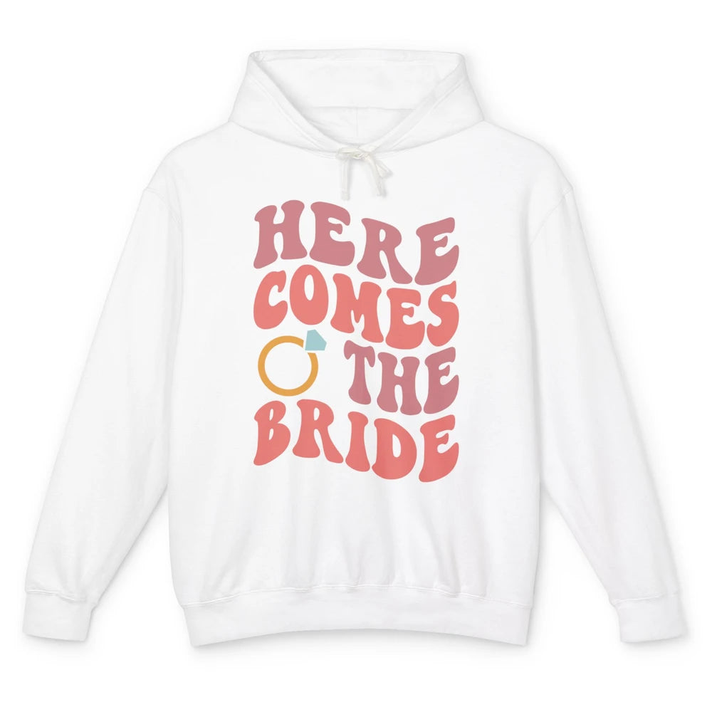 Groovy Boho Here Comes Bride Ring Engaged Mrs Bachelorette Unisex Lightweight Hoodie