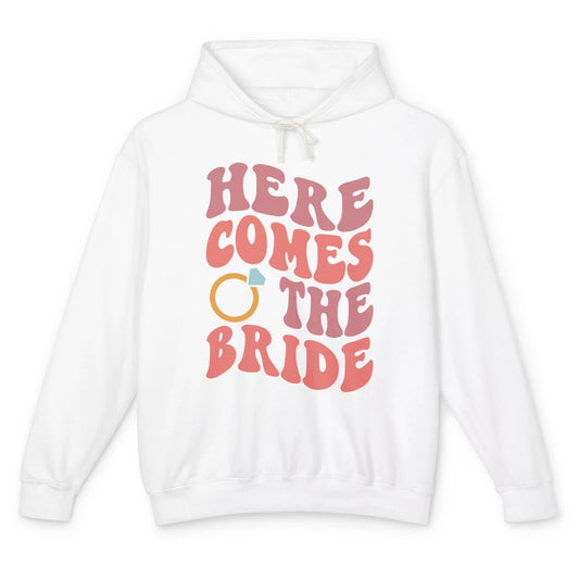 Groovy Boho Here Comes Bride Ring Engaged Mrs Bachelorette Unisex Lightweight Hoodie