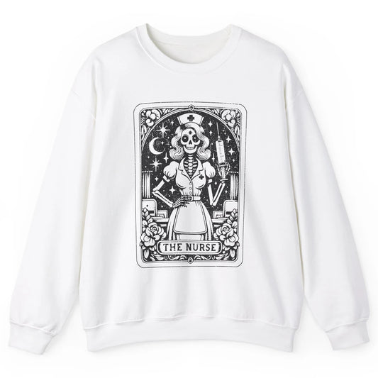 Retro Skeleton The Nurse Tarot Card Halloween Nursing Life Unisex Crewneck Sweatshirt