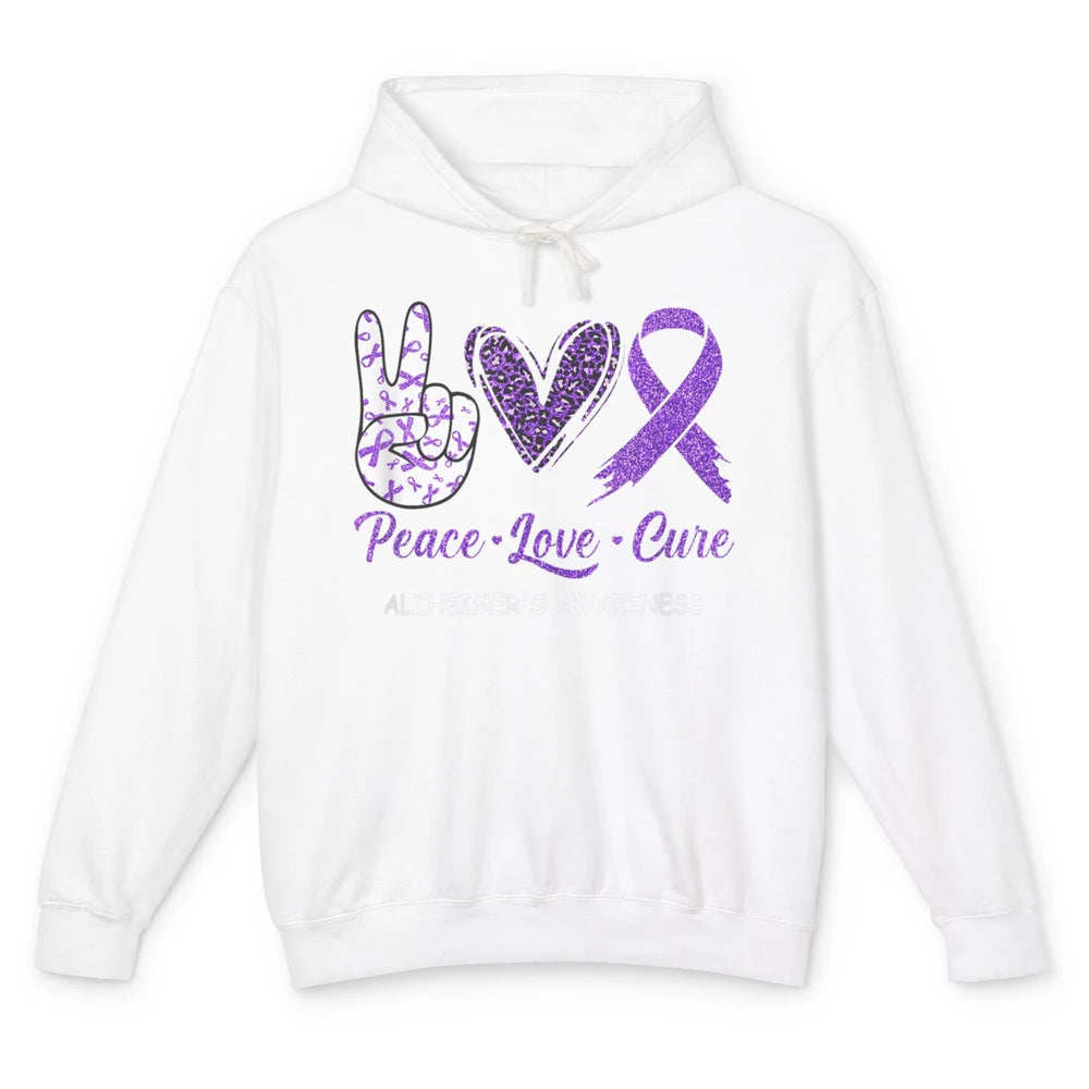 Peace Love Cure Purple Ribbon Alzheimer Disease Awareness Unisex Lightweight Hoodie