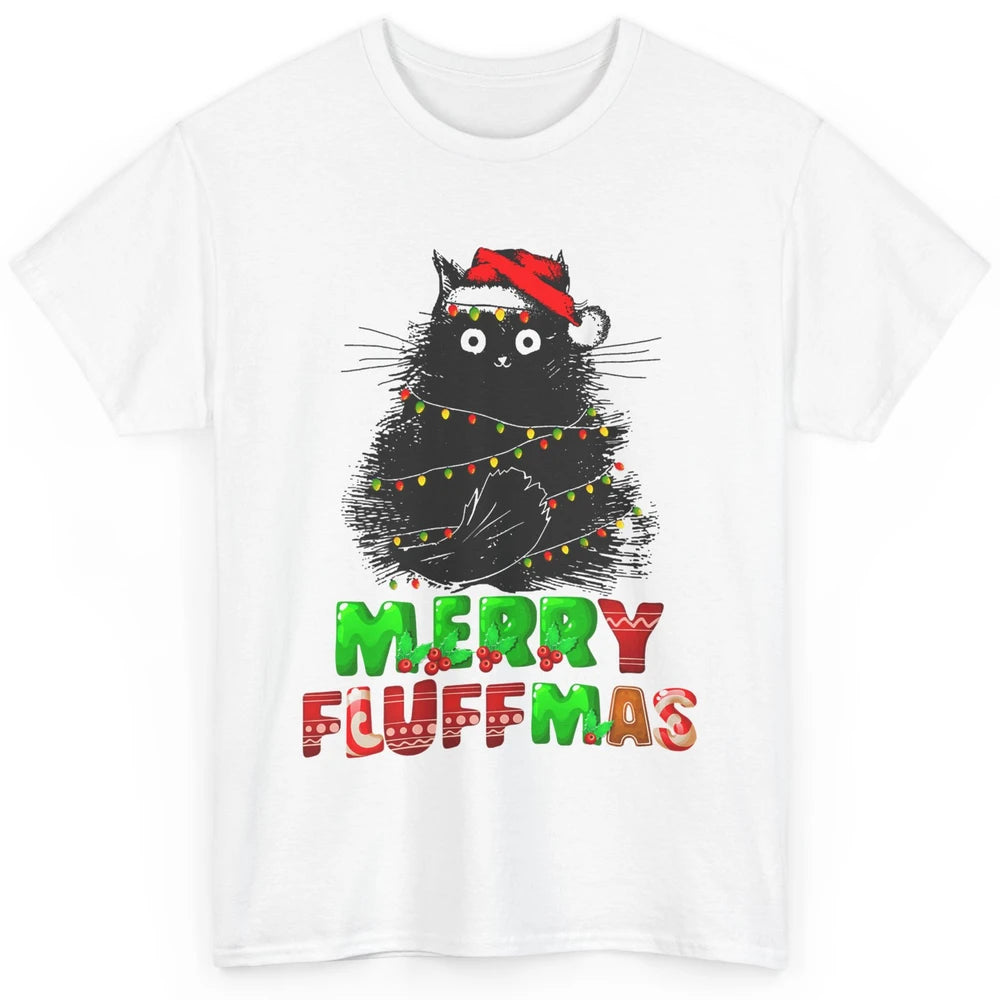 Merry Christmas Catmas Santa Hat Black Cat Xmas Lights Tree Classic Unisex T-Shirt