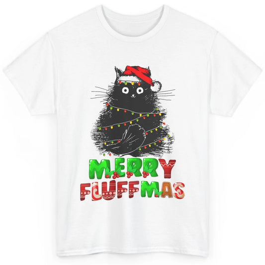 Merry Christmas Catmas Santa Hat Black Cat Xmas Lights Tree Classic Unisex T-Shirt