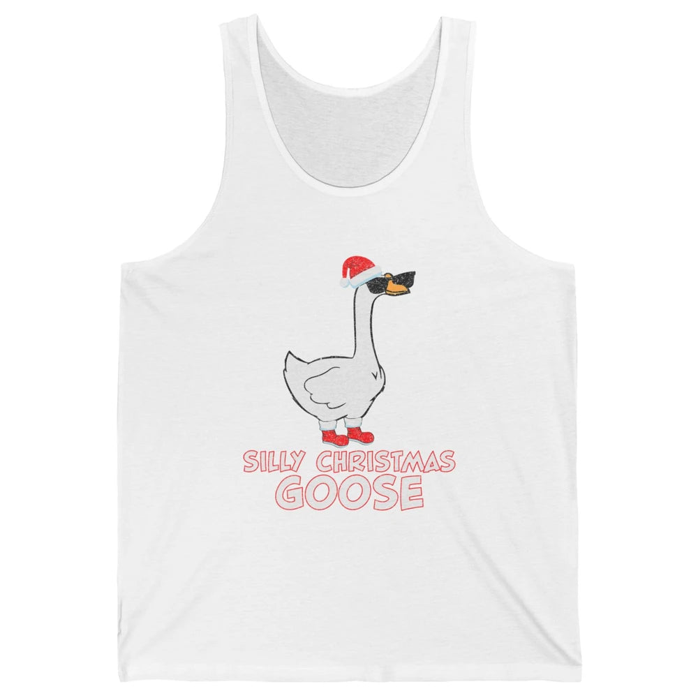 Merry Christmas Cute Silly Xmas Goose Sunglasses Santa Hat Unisex Jersey Tank