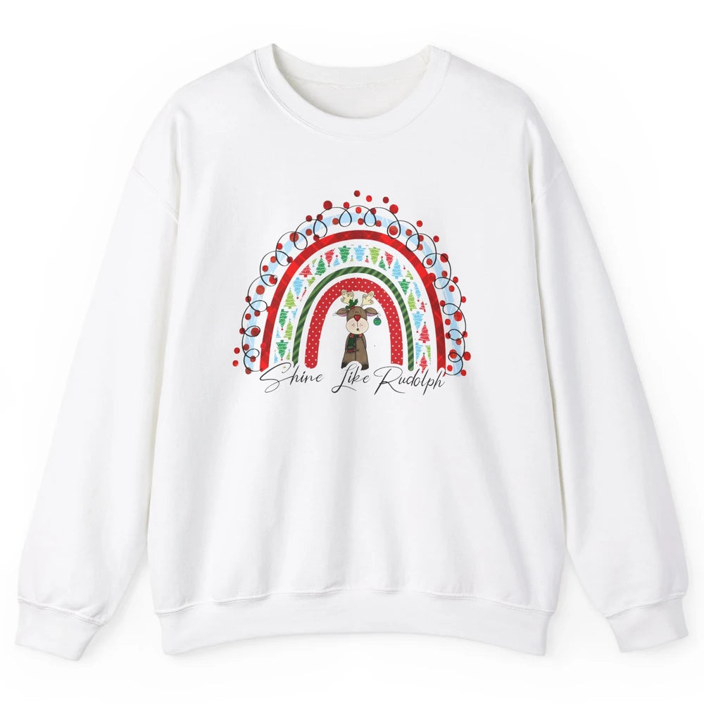 Boho Christmas Tree Rainbow Shine Like Reindeer Christmas Unisex Crewneck Sweatshirt