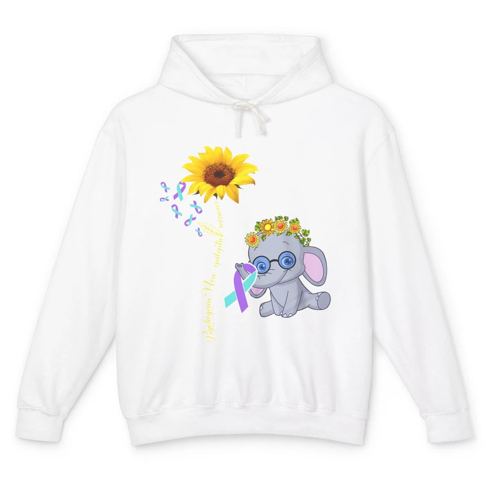 PNES Awareness Purple Teal Ribbon Sunflower Baby Elephant Unisex Lightweight Hoodie