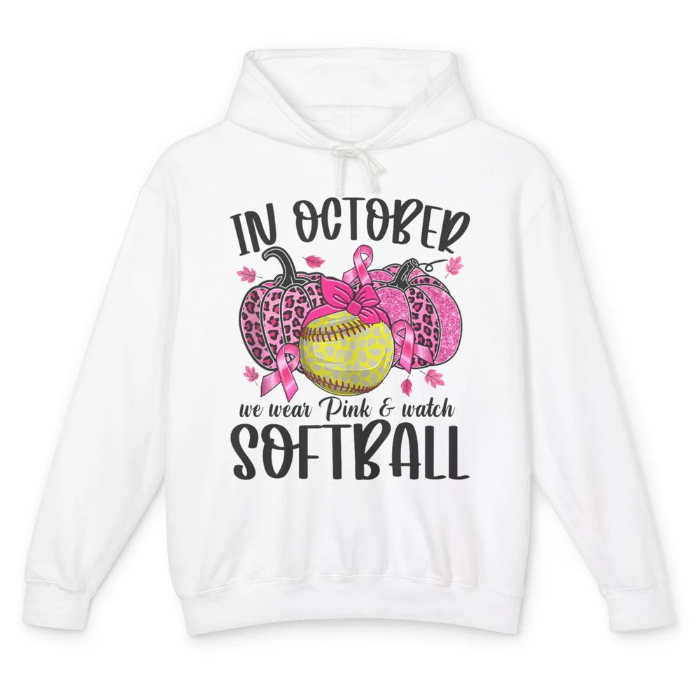 Softball Leopard Pumpkin In October Breast Cancer Awareness Unisex Lightweight Hoodie