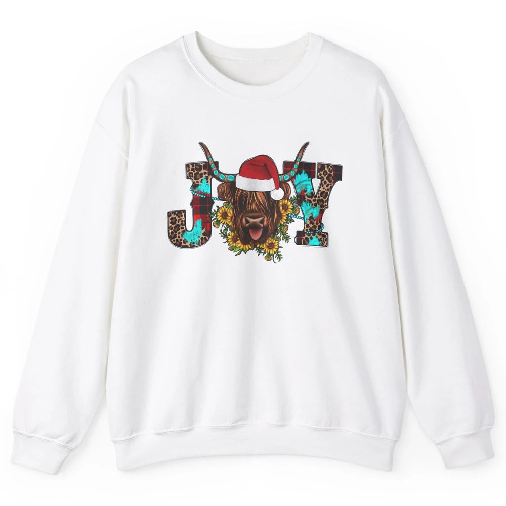 Highland Cow Christmas Joy Heifer Western Country Cowboy Unisex Crewneck Sweatshirt