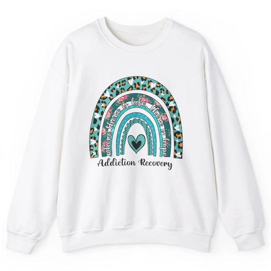 Addiction Recovery Awareness Rainbow Ribbon Blue Leopard Unisex Crewneck Sweatshirt