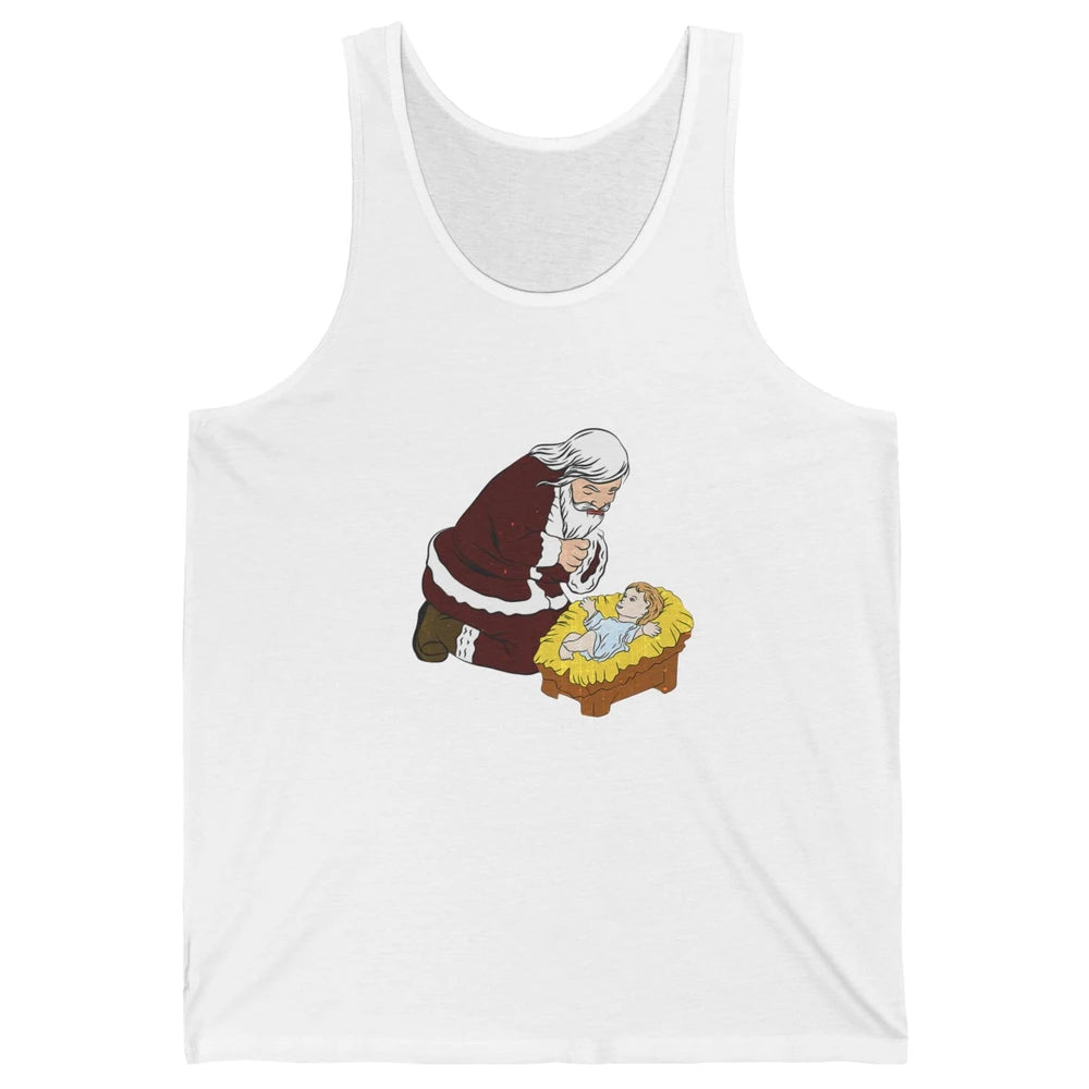 Merry Christmas Kneeling Santa Claus With Baby Jesus Xmas Unisex Jersey Tank