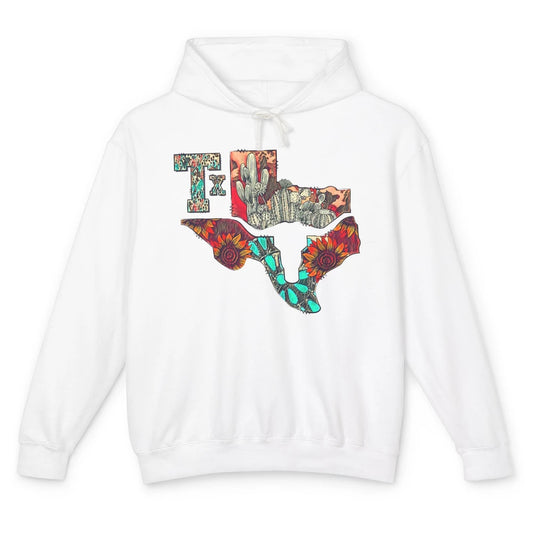 Texas Map Boho Texas State Leopard Western Desert Cactus Unisex Lightweight Hoodie