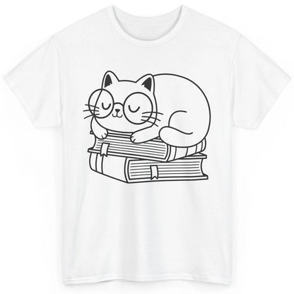 Cute Cat And Books Cute Reading Cat Lover Gift Librarian Classic Unisex T-Shirt