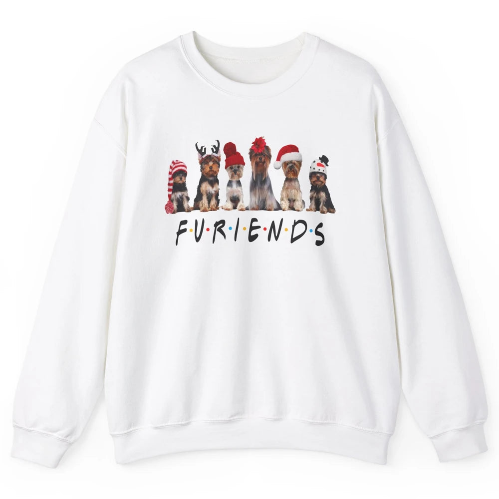 Funny Yorkie Furiends Merry Christmas Hat Santa Dog Lovers Unisex Crewneck Sweatshirt