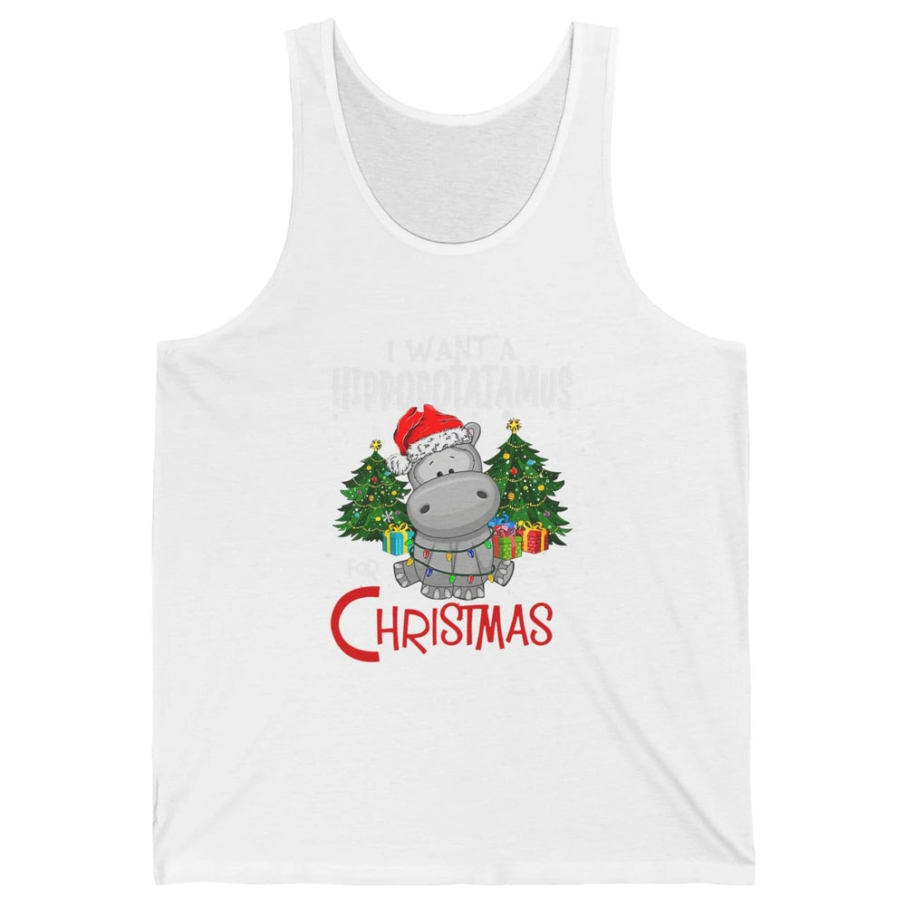 Funny I Want A Hippopotamus For Christmas Tree Hippo Santa Unisex Jersey Tank