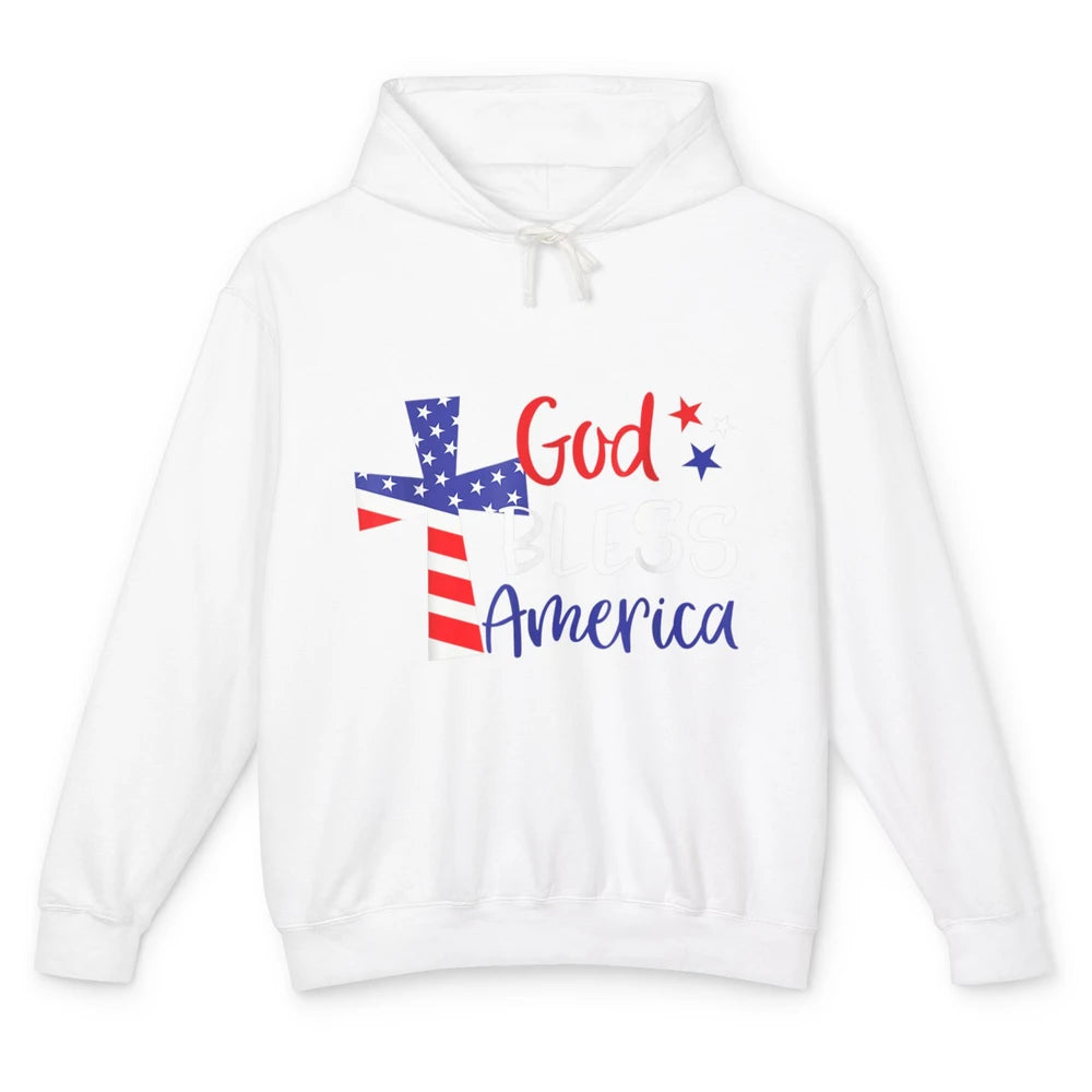 God Bless Jesus Cross 4th July American Flag Independence Unisex Lightweight Hoodie