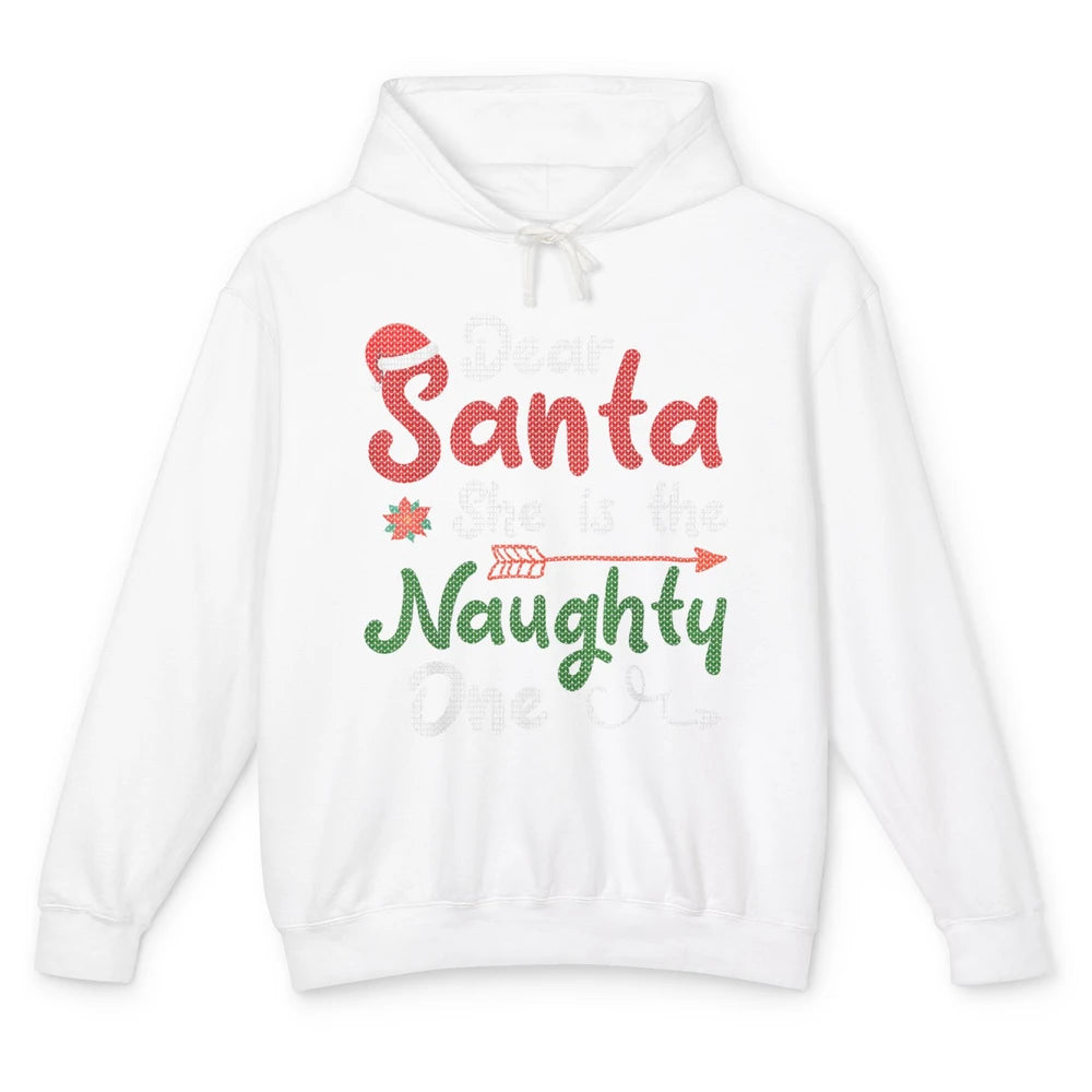 Merry Christmas Dear Santa She Is Naughty One Xmas Hat Vibes Unisex Lightweight Hoodie