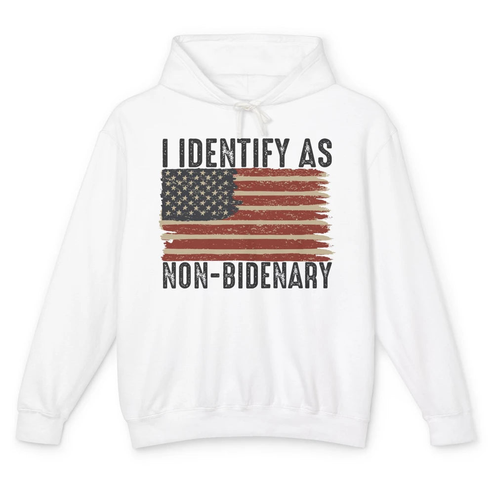 Funny I Identify As Non-Bidenary Anti Joe Biden US Flag Unisex Lightweight Hoodie