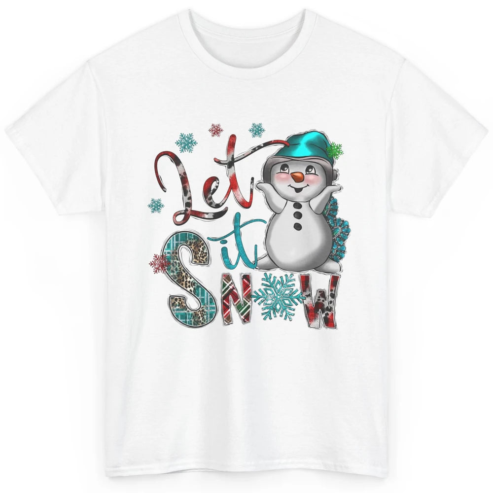 Leopard Snow Man Let It Snow Snowflakes Western Christmas Classic Unisex T-Shirt