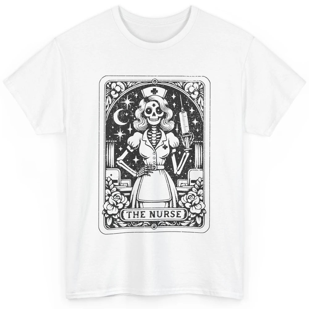 Retro Skeleton The Nurse Tarot Card Halloween Nursing Life Classic Unisex T-Shirt