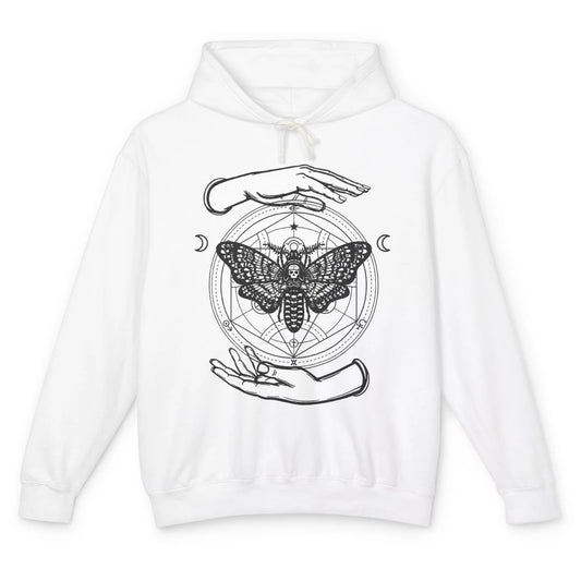 Alchemy Death Moth Occult Magical Moon Witch Hands Gothic Unisex Lightweight Hoodie