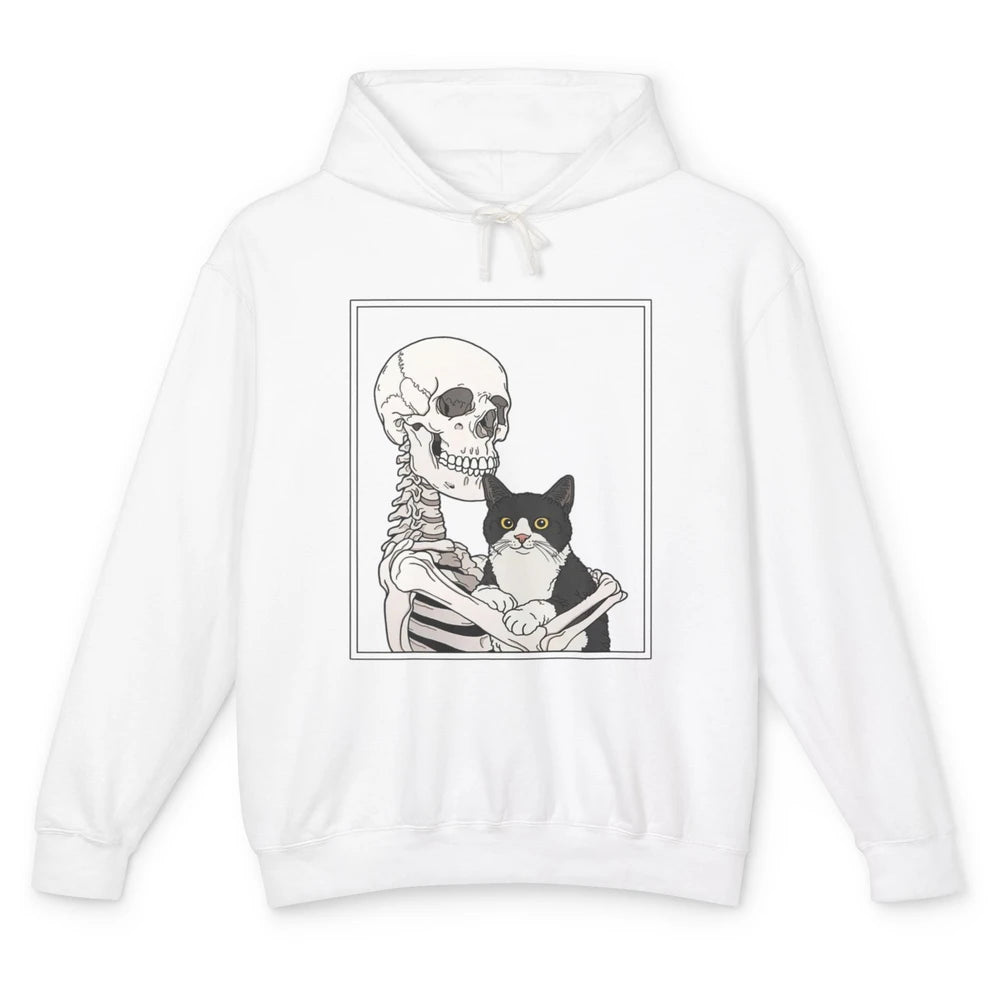 Skeleton Holding A Cat Lazy Halloween Costume Skull Kitten Unisex Lightweight Hoodie