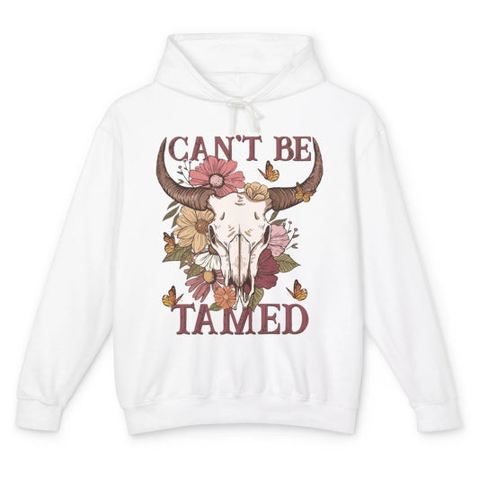 Retro Floral Boho Bull Skull Can't Be Tamed Western Country Unisex Lightweight Hoodie