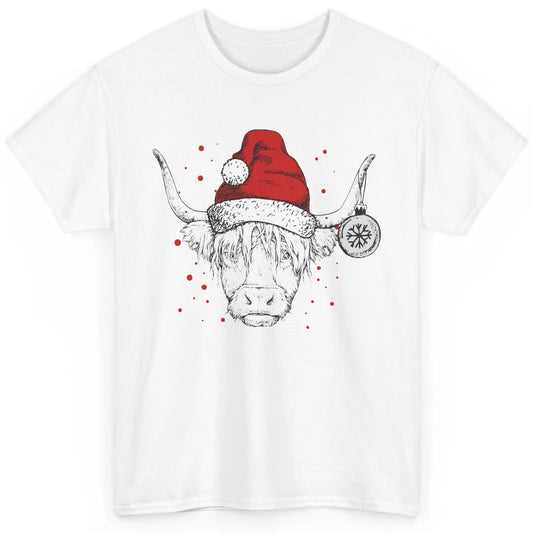 Cute Highland Cow Christmas With Santa Hat Western Xmas Cow Classic Unisex T-Shirt