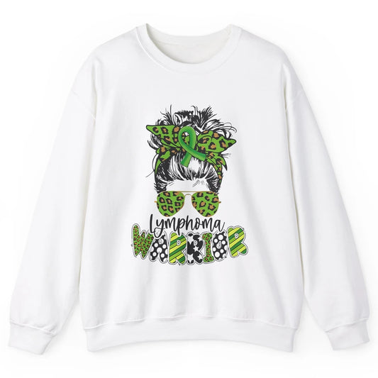 Warrior Fight Lymphoma Cancer Green Leopard Ribbon Messy Bun Unisex Crewneck Sweatshirt