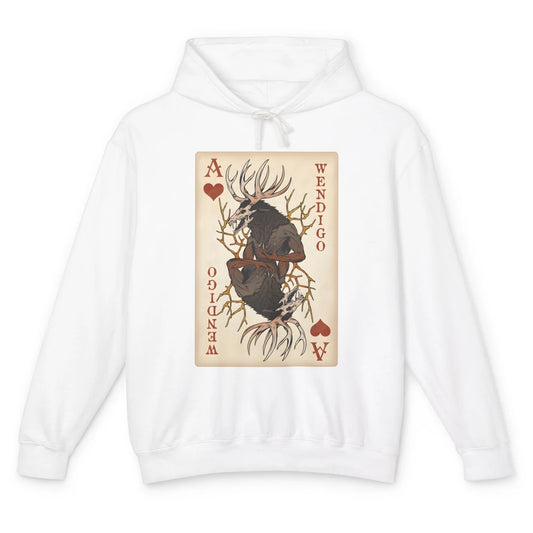 Scary Wendigo Original Cryptid Playing Card Tarot Reader Vintage Halloween Goth Unisex Lightweight Hoodie