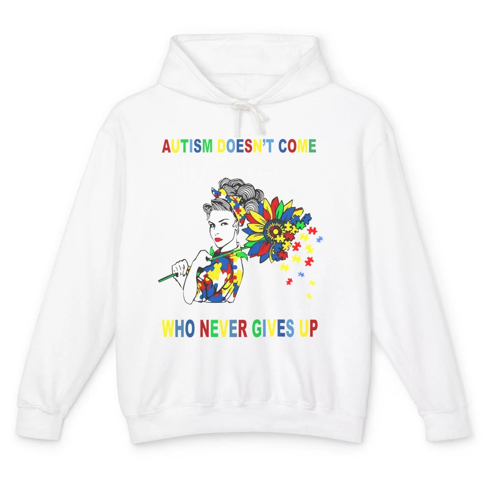 Autism Mom Sunflowers Autism Comes With A Mom Never Gives Up Unisex Lightweight Hoodie