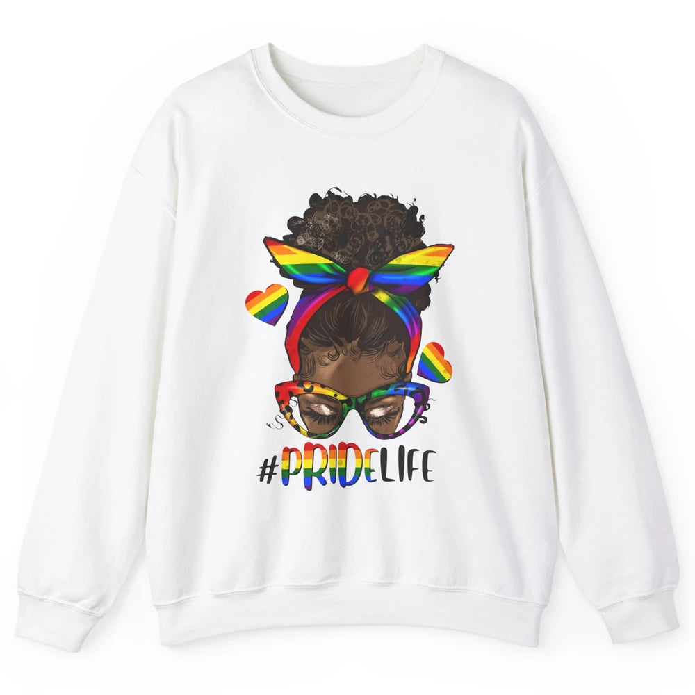 Black Melanin Messy Bun Rainbow Bandana Pride Life LGBTQ Unisex Crewneck Sweatshirt