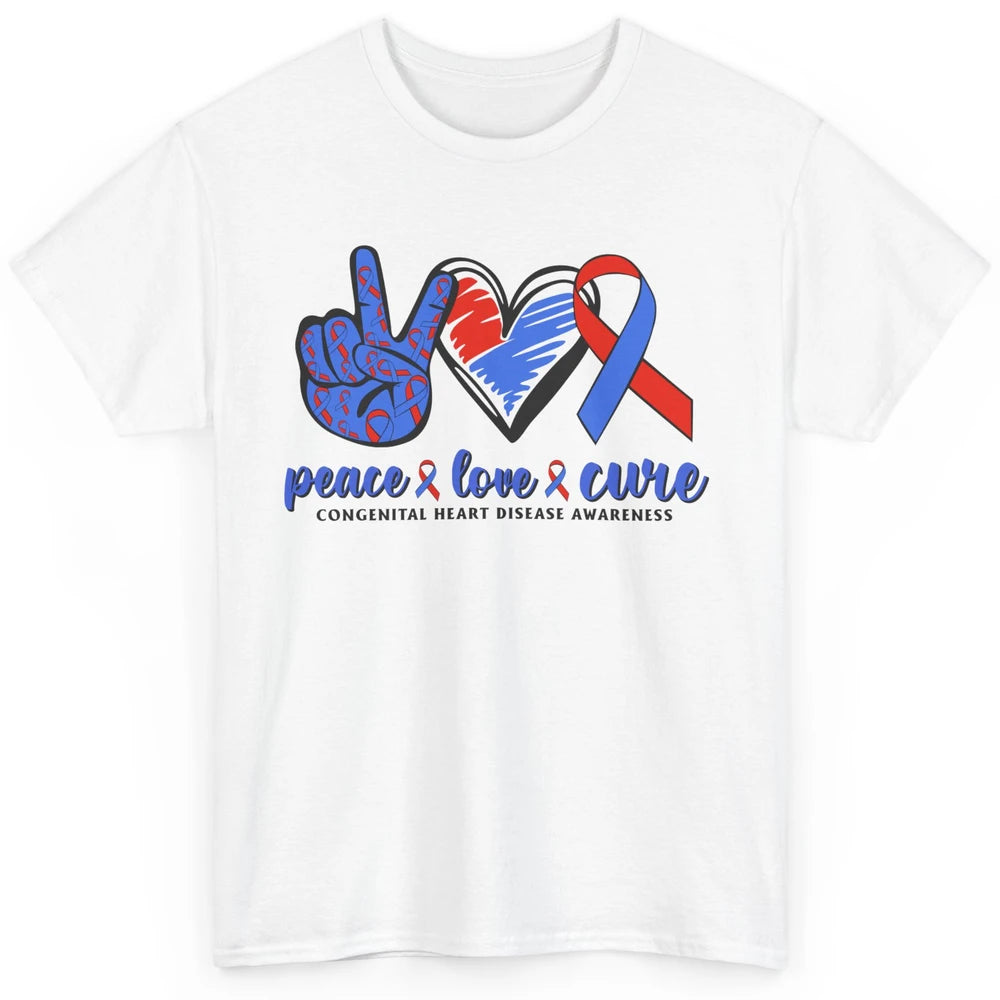 Congenital Heart Disease Blue Red Ribbon Peace Love Cure CHD Classic Unisex T-Shirt