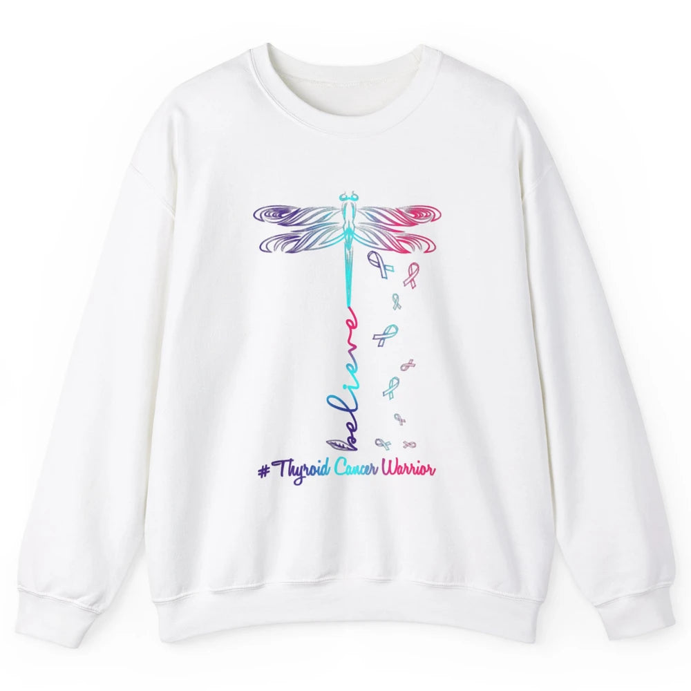 Thyroid Cancer Awareness Purple Pink Teal Ribbon Dragonfly Unisex Crewneck Sweatshirt