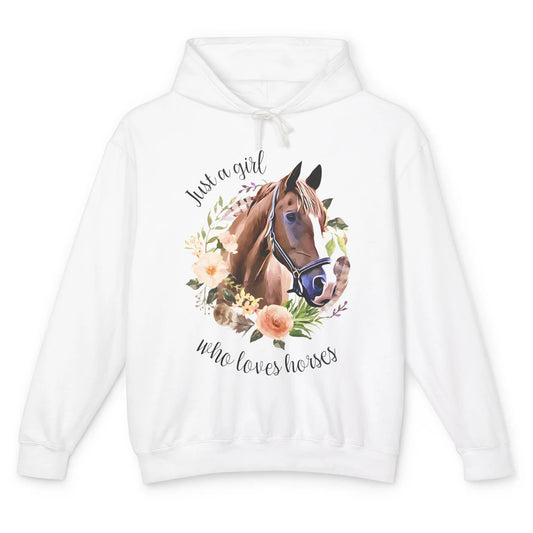 Just Girl Loves Horses Floral Wildflower Farm Animal Western Unisex Lightweight Hoodie