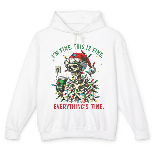 Funny Skull Everything Is Fine Christmas Lights Skeleton Xmas Sarcastic Unisex Lightweight Hoodie