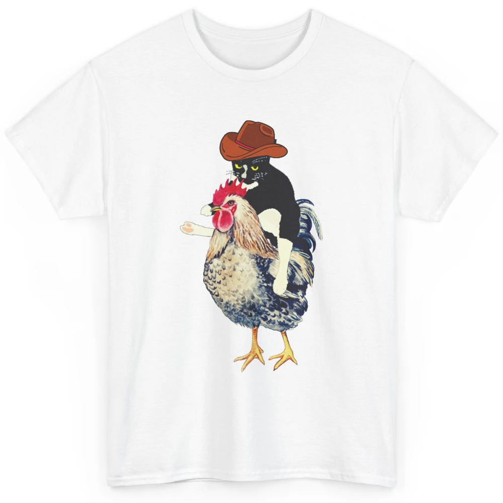 Cowboy Tuxedo Funny Black Cat On Chicken Western Halloween Classic Unisex T-Shirt