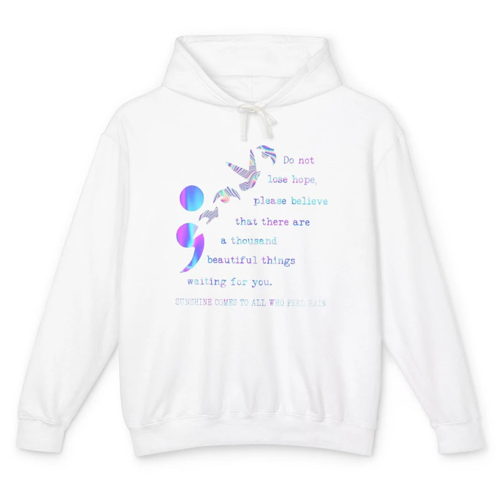 Semicolon Turquoise Ribbon Bird Suicide Prevention Month Unisex Lightweight Hoodie