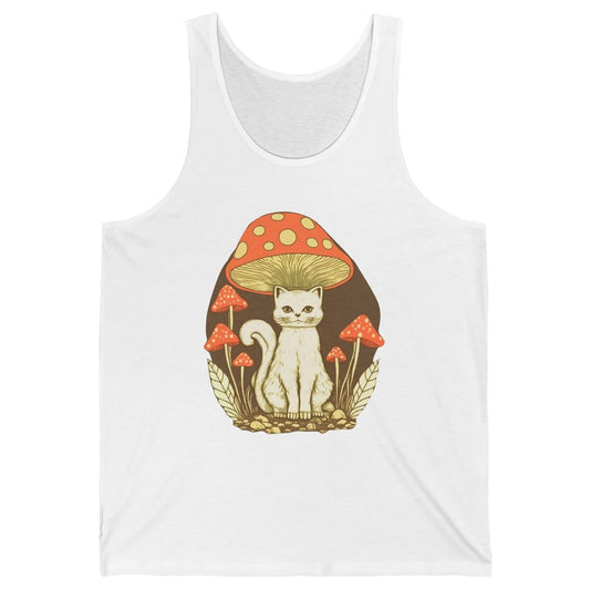 Cat Sitting Under Mushroom Cottagecore Aesthetic Cat Lovers Unisex Jersey Tank