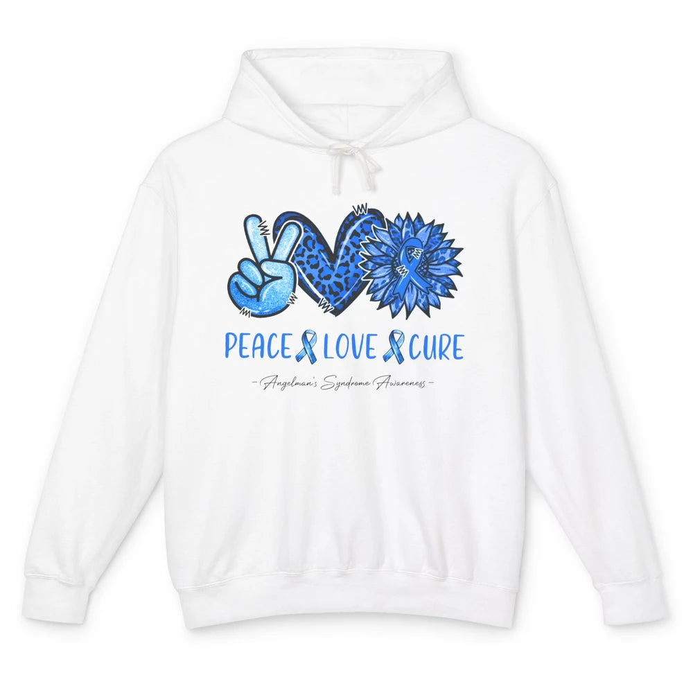 Angelman's Syndrome Blue Ribbon Peace Love Cure Sunflower Unisex Lightweight Hoodie